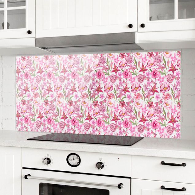 Küche Dekoration Pinke Blumen mit Schmetterlingen