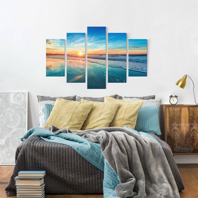 Wanddeko Schlafzimmer Romantischer Sonnenuntergang am Meer