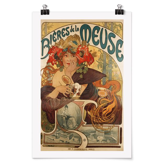 Wanddeko Flur Alfons Mucha - Plakat für La Meuse Bier