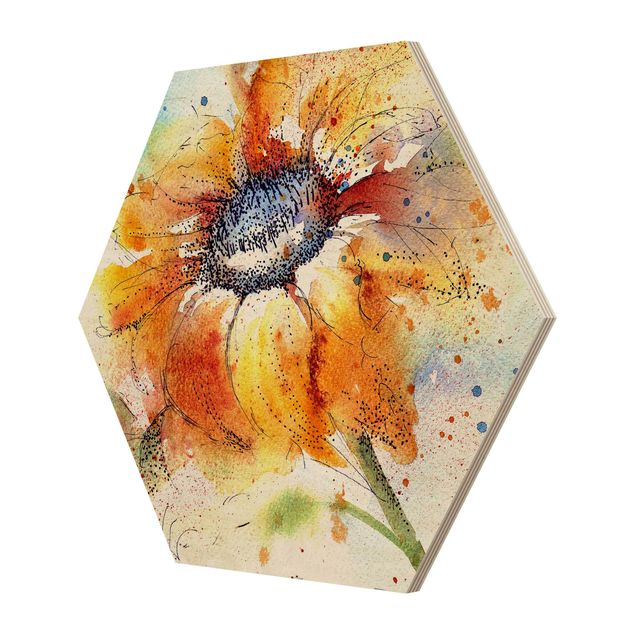 Wanddeko orange Painted Sunflower