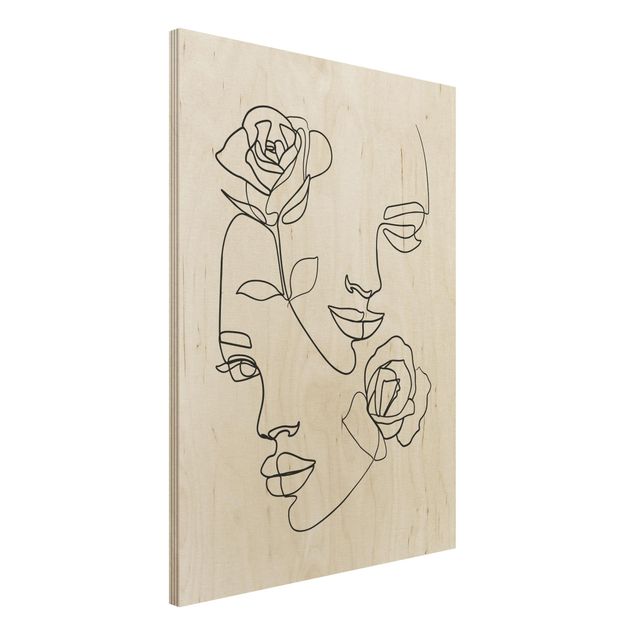 Wanddeko Schlafzimmer Line Art Gesichter Frauen Rosen Schwarz Weiß