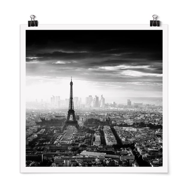 Wanddeko Wohnzimmer Der Eiffelturm von Oben Schwarz-weiß