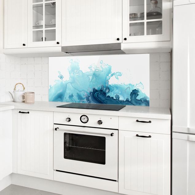 Wanddeko Küche Welle Aquarell Blau I
