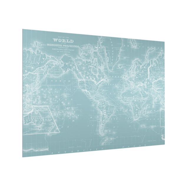 Wanddeko Karten Weltkarte in Eisblau