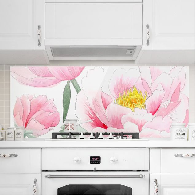 Küchen Deko Zeichnung Rosa Päonien I
