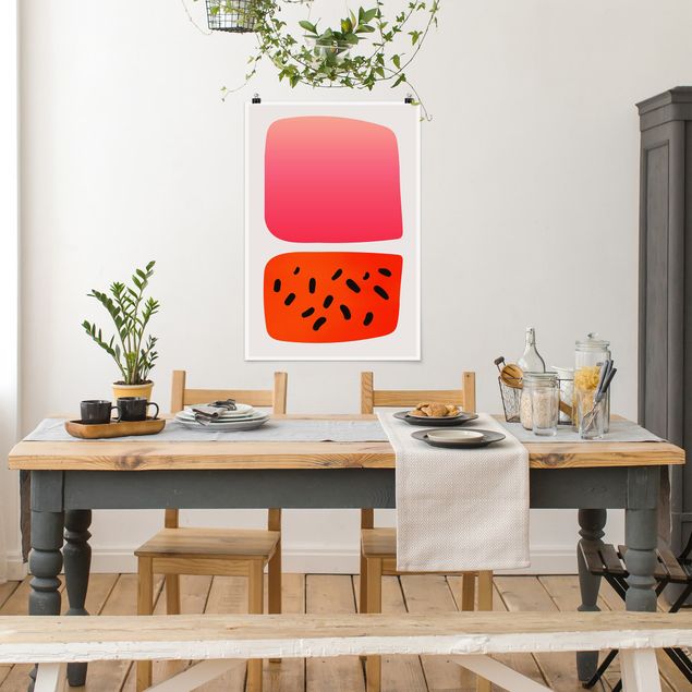 Wanddeko Esszimmer Abstrakte Formen - Melone und Rosa