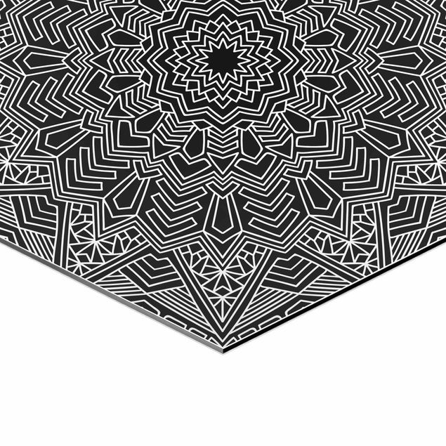 Wanddeko über Sofa Mandala Blüte Stern Muster Schwarz