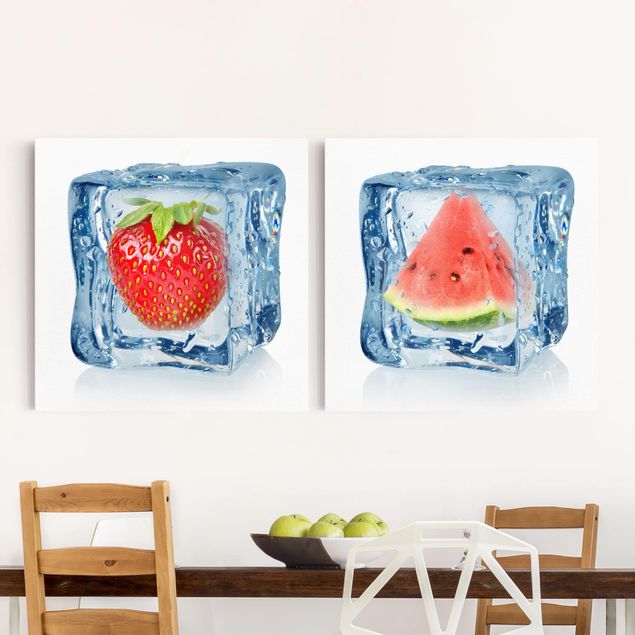 Küche Dekoration Erdbeere und Melone im Eiswürfel