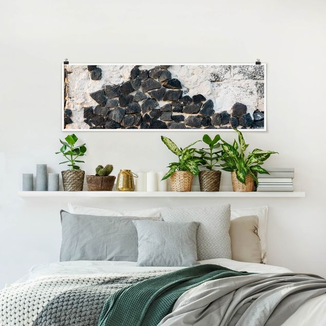 Wanddeko Flur Mauer mit Schwarzen Steinen
