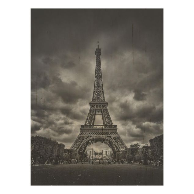 Wanddeko Architektur Eiffelturm vor Wolken schwarz-weiß