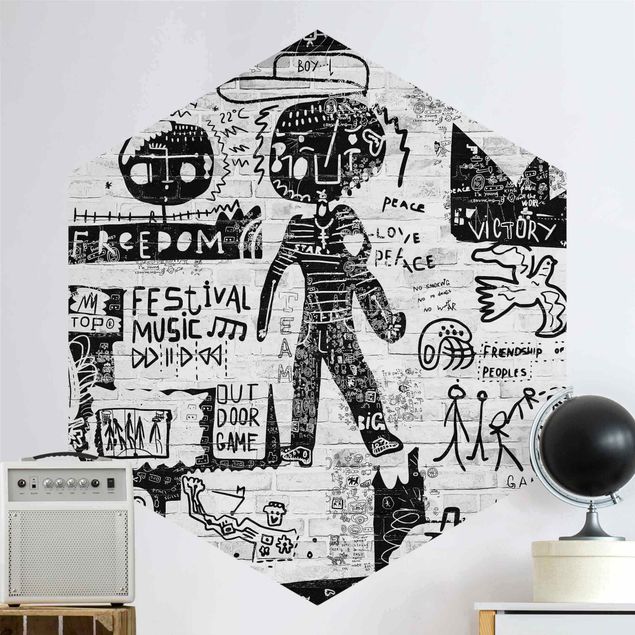 Wanddeko Schlafzimmer Abstract Graffiti Art Schwarz Weiß