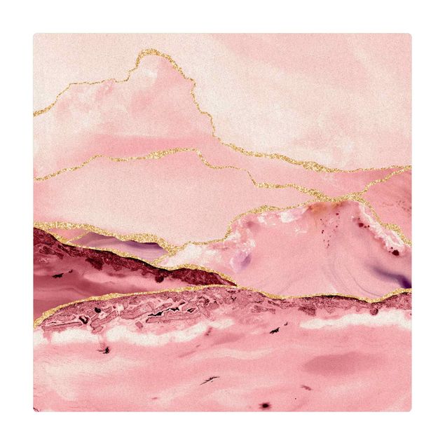 Wohndeko Marmor Abstrakte Berge Rosa mit Goldenen Linien