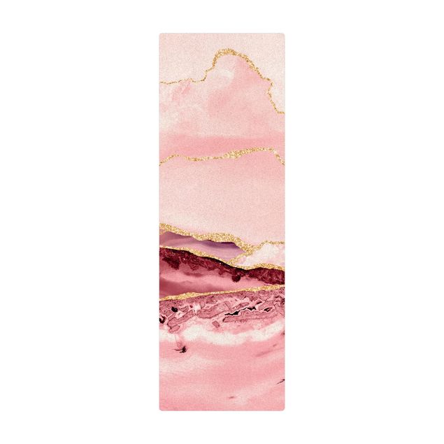 Wohndeko Marmor Abstrakte Berge Rosa mit Goldenen Linien