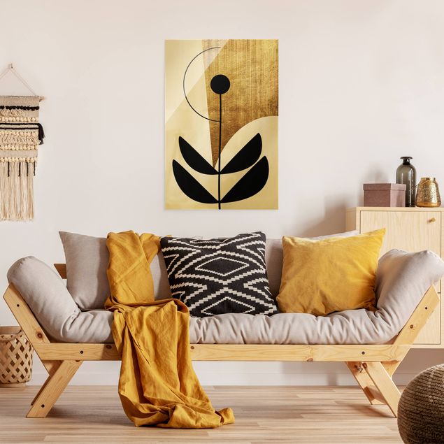 Wanddeko Esszimmer Abstrakte Formen - Blume Gold