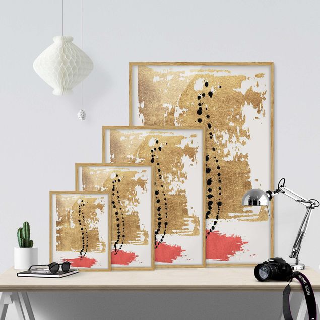 Wanddeko Esszimmer Abstrakte Formen - Gold und Rosa