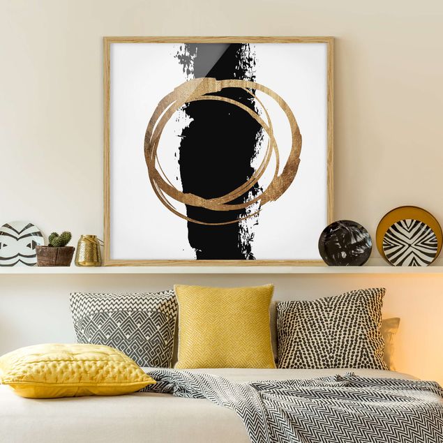 Wanddeko Schlafzimmer Abstrakte Formen - Gold und Schwarz