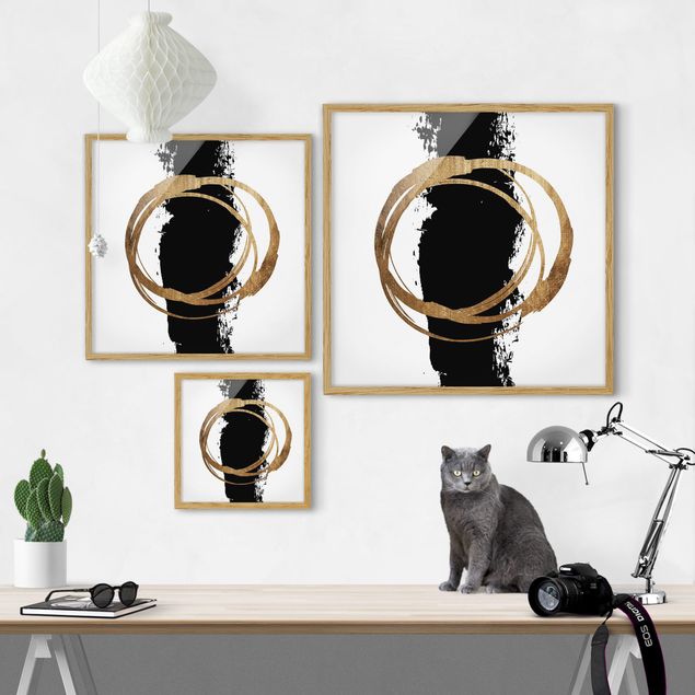 Wanddeko Esszimmer Abstrakte Formen - Gold und Schwarz