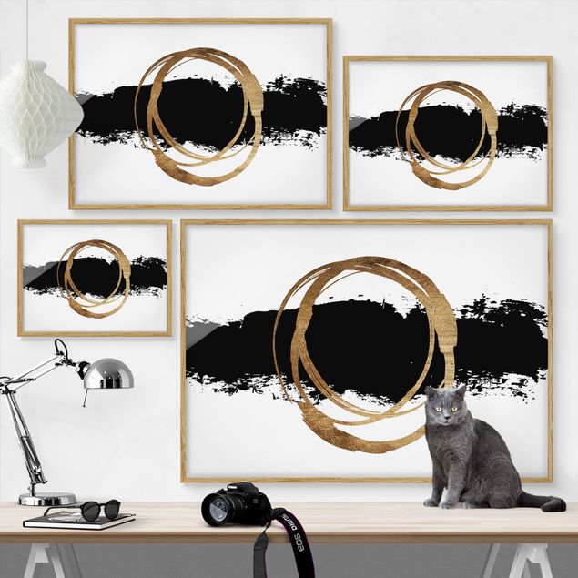 Wanddeko Esszimmer Abstrakte Formen - Gold und Schwarz