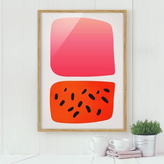 Wanddeko Wohnzimmer Abstrakte Formen - Melone und Rosa