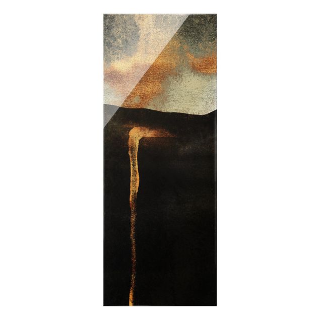 Glasbild Berg Abstrakte goldene Glut