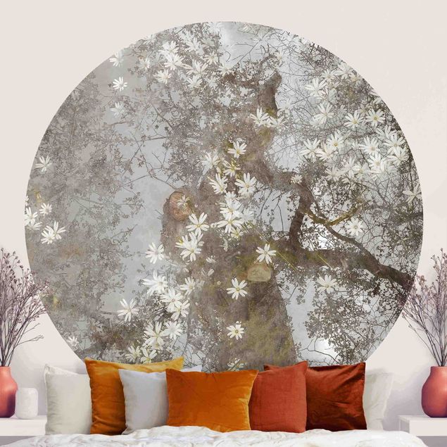 Wanddeko Schlafzimmer Abstrakter Baum mit Blüten