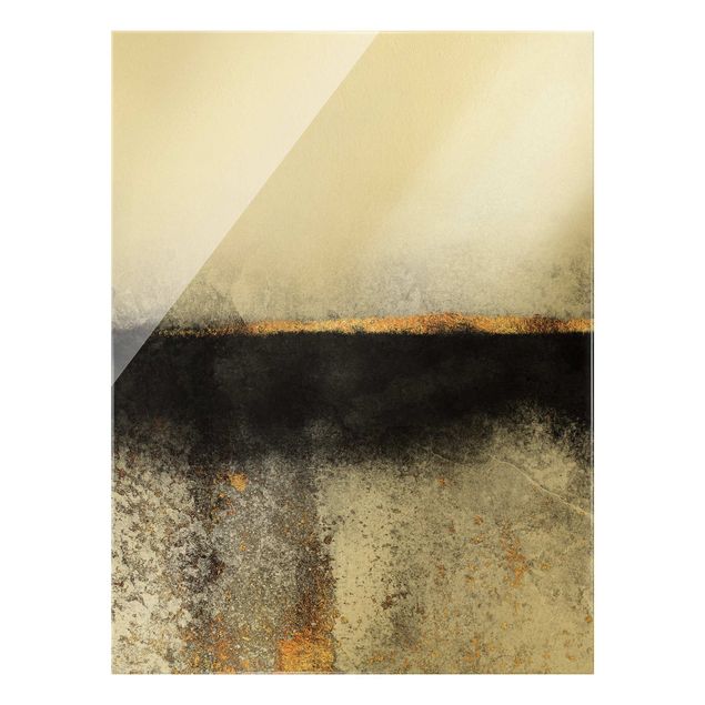 Wanddeko Treppenhaus Abstrakter Goldener Horizont Schwarz Weiß