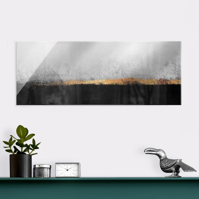 Wanddeko Schlafzimmer Abstrakter Goldener Horizont Schwarz Weiß