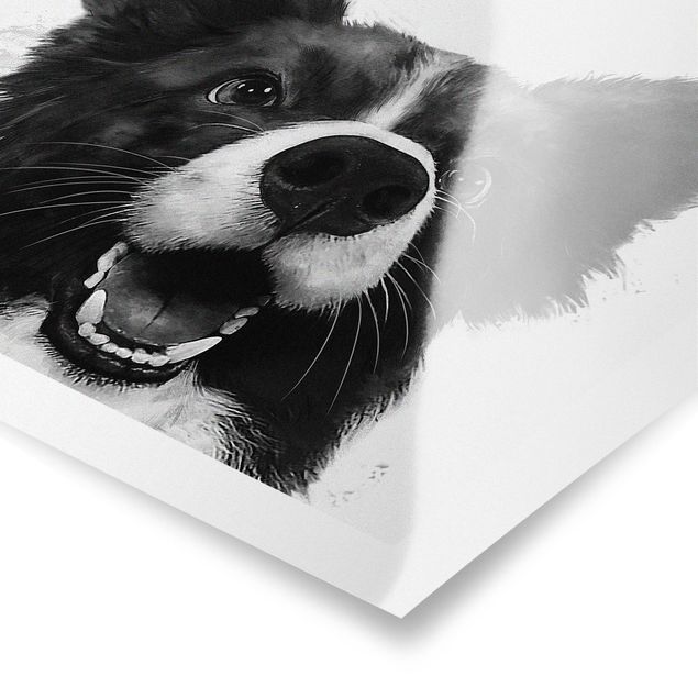 Wandbilder Hunde Illustration Hund Border Collie Schwarz Weiß Malerei