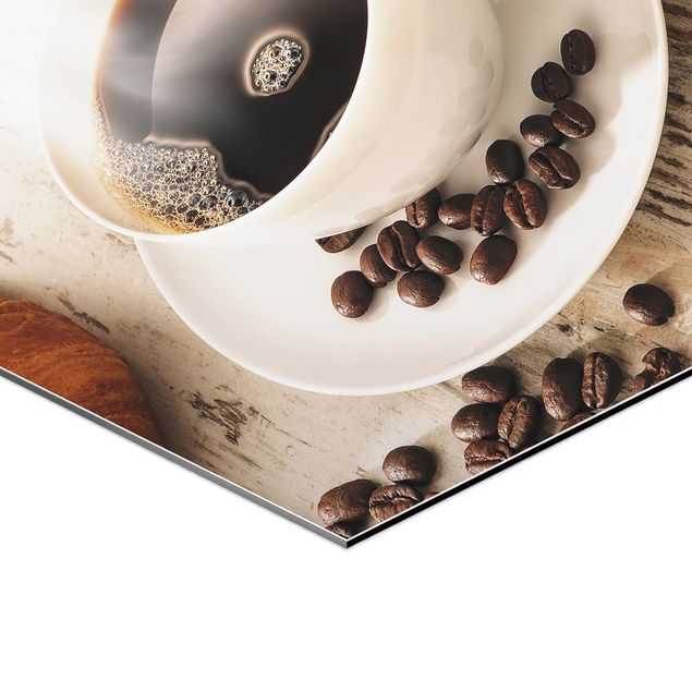 Wandbilder Kaffee Dampfende Kaffeetasse mit Kaffeebohnen