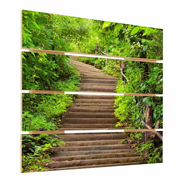 Wanddeko grün Treppenaufstieg im Wald