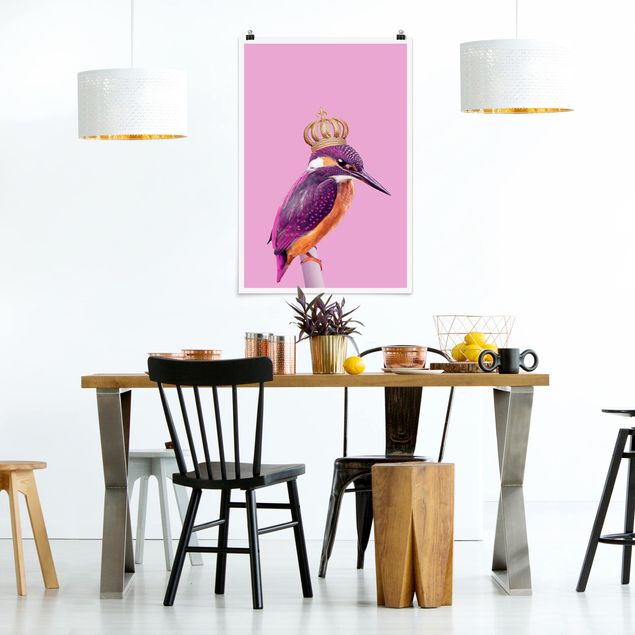 Wanddeko Esszimmer Rosa Eisvogel mit Krone
