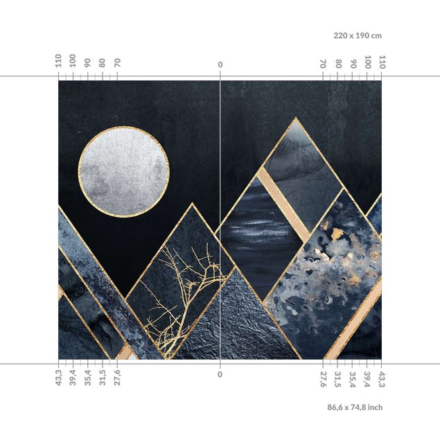 Fredriksson Bilder Goldener Mond abstrakte schwarze Berge