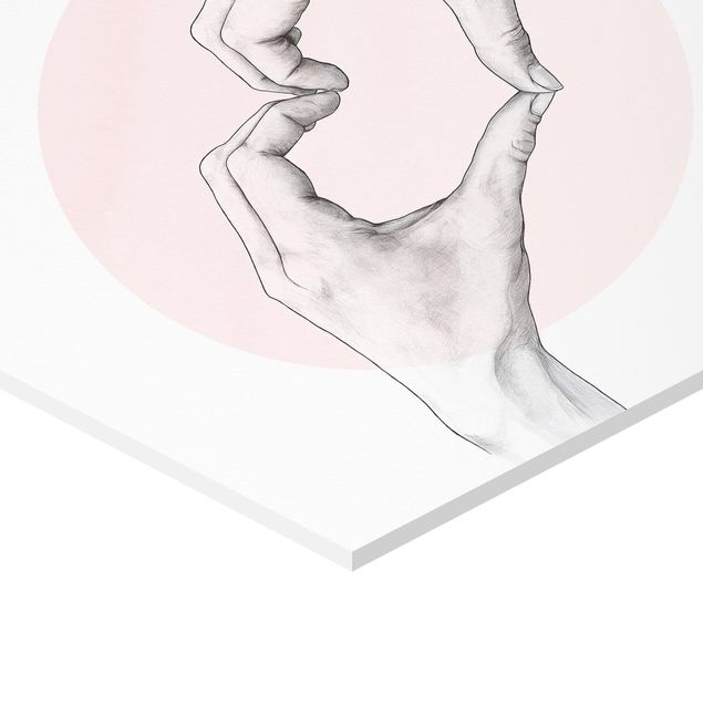 Wanddeko über Sofa Illustration Herz Hände Kreis Rosa Weiß