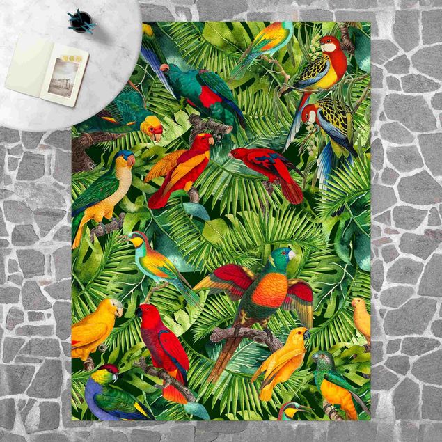 Wanddeko Schlafzimmer Bunte Collage - Papageien im Dschungel
