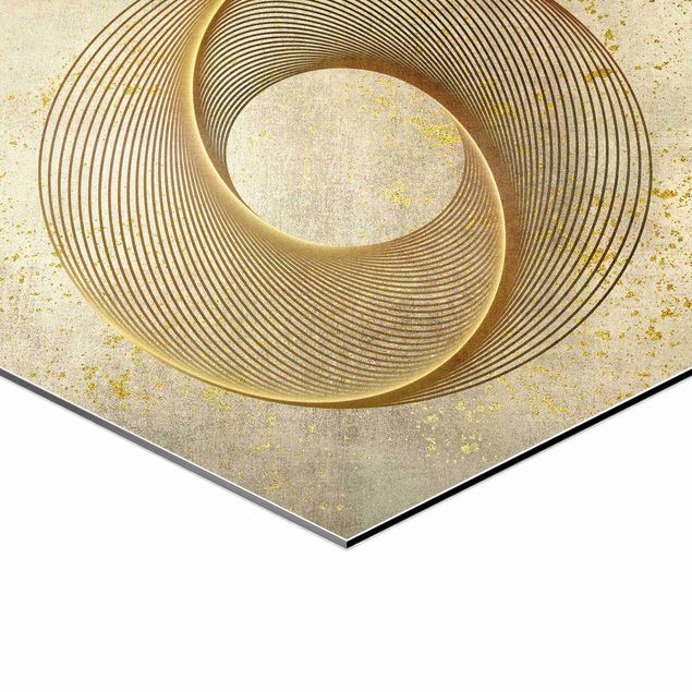 Wanddeko Treppenhaus Line Art Kreisspirale Gold