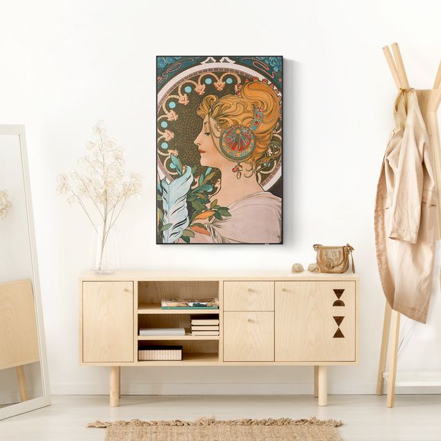 Wanddeko beige Alfons Mucha - Die Feder