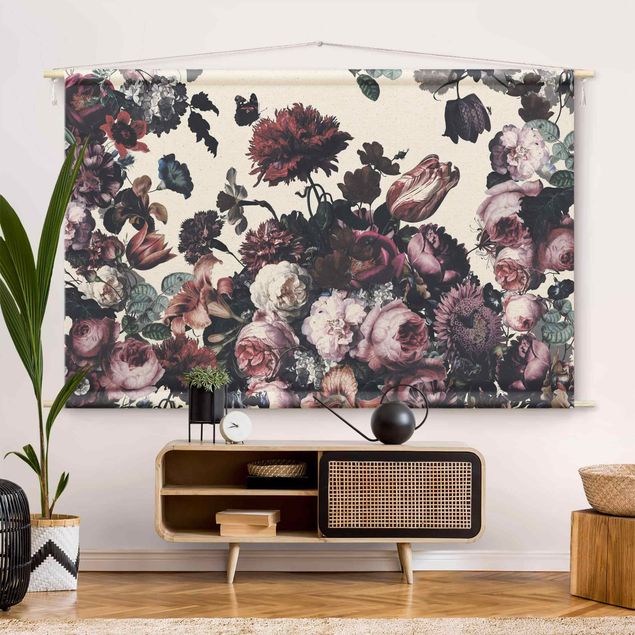 Wanddeko Wohnzimmer Altmeisterlicher Blumenrausch mit Rosen Bouquet