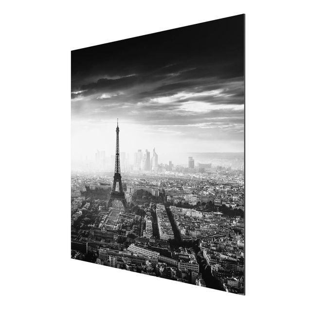 Wanddeko Flur Der Eiffelturm von Oben Schwarz-weiß