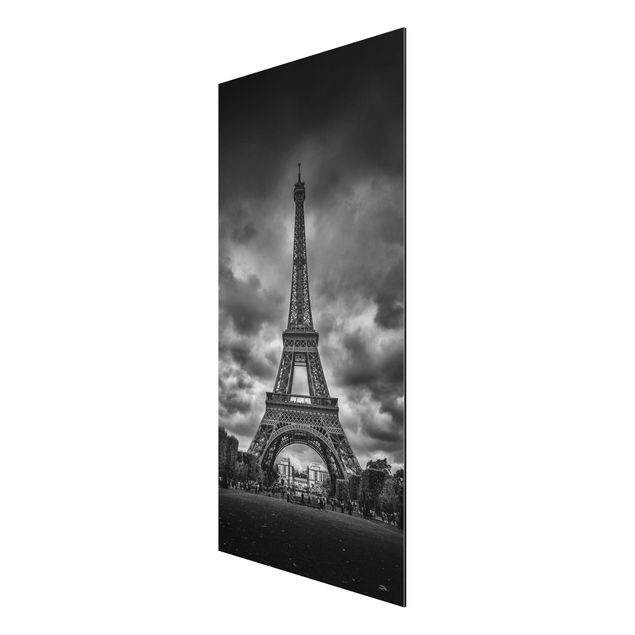 Wanddeko Flur Eiffelturm vor Wolken schwarz-weiß