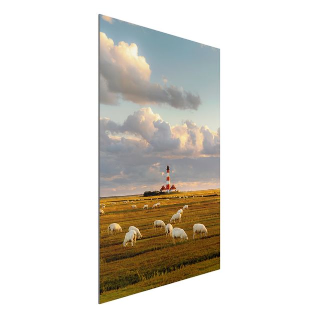 Wanddeko Schlafzimmer Nordsee Leuchtturm mit Schafsherde