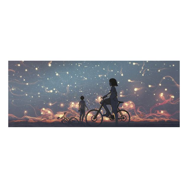 Wanddeko Praxis Anime Zeichnung Lichter auf dem Fahrrad