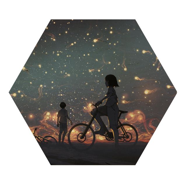 Wanddeko Praxis Anime Zeichnung Lichter auf dem Fahrrad