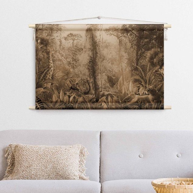 Wanddeko Schlafzimmer Antiker Dschungel Sepia