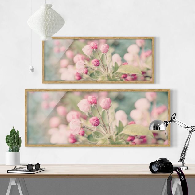 Wanddeko über Sofa Apfelblüte Bokeh rosa