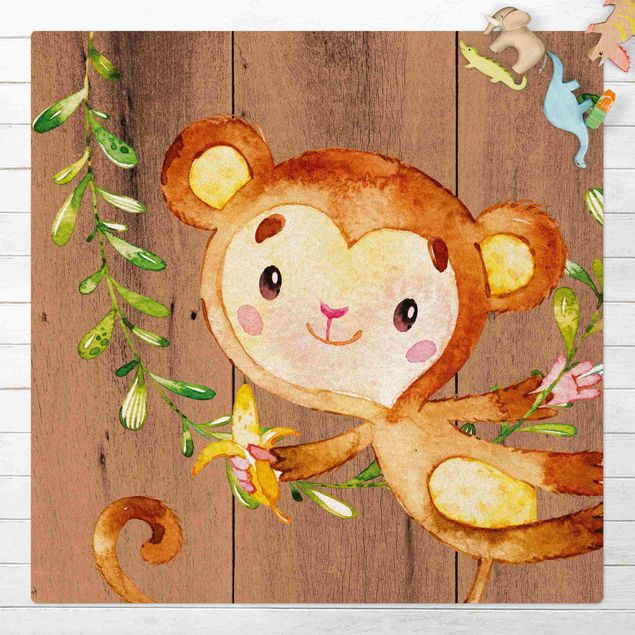 Wanddeko braun Aquarell Affe auf Holz