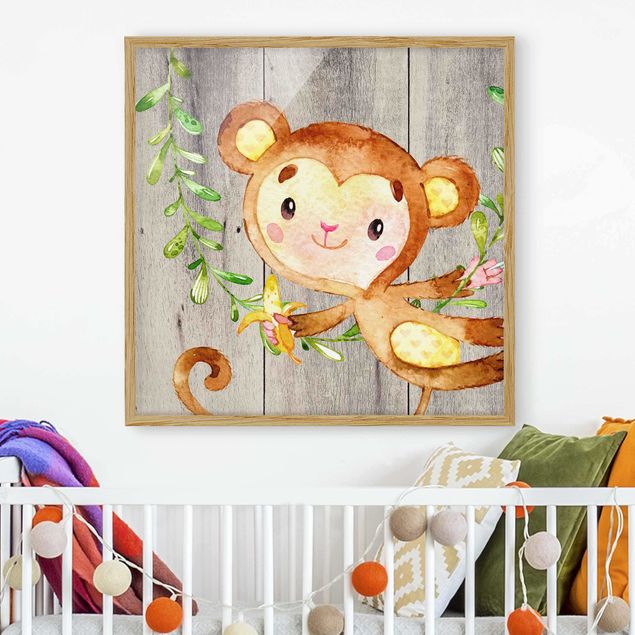 Kinderzimmer Deko Aquarell Affe auf Holz