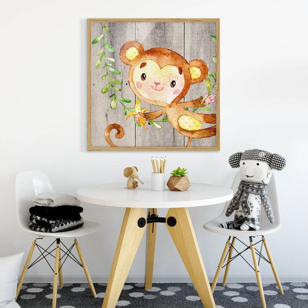Wanddeko Büro Aquarell Affe auf Holz