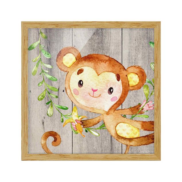 Wanddeko Mädchenzimmer Aquarell Affe auf Holz