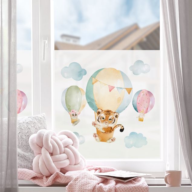 Wanddeko Babyzimmer Aquarell Ballonfahrt - Tiger und Freunde
