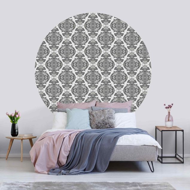 Wanddeko Wohnzimmer Aquarell Barock Muster in Grau